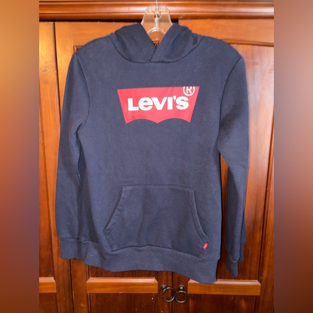Levi's Men's Dark Blue Hoodie with Red Logo #1029